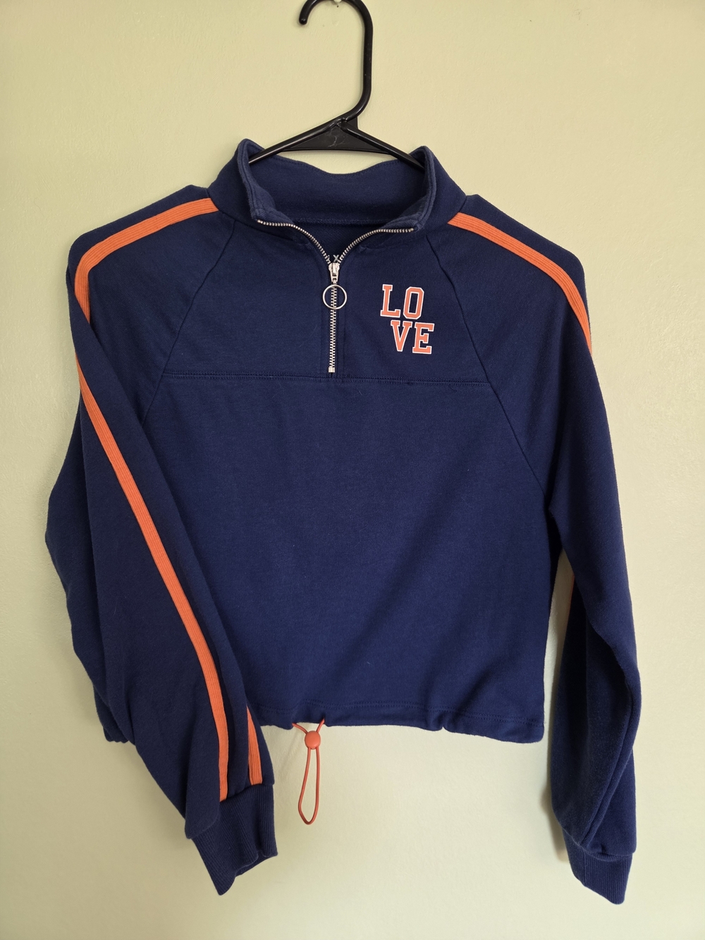 Flirtitude Active Pullover Top Navy Blue Orange Stripe. Zip. Size XS